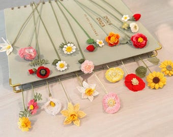 Flower Bookmark Handmade Micro Crochet Birth Flower Gift for Mothers Day Chrysanthemum Daffodil Poppy Sunflower Gifts for Book Lovers