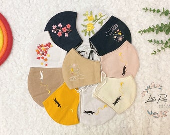 EMBROIDERED FACE MASKS | 3 Layered Premium Quality, Washable Face Masks with Adjustable Elastics