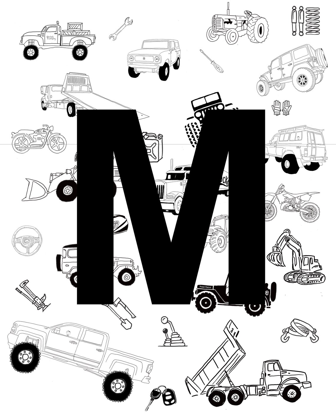 Trucks & Tractors! Poster for Kids, Downloadable Letter M, Playroom ...