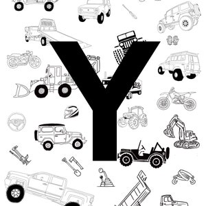 Lkw & Traktoren! Poster für Kinder, Herunterladbarer Buchstabe Y, Kinderzimmer Druck, Jungenzimmer Wandkunst, sofortiger Download