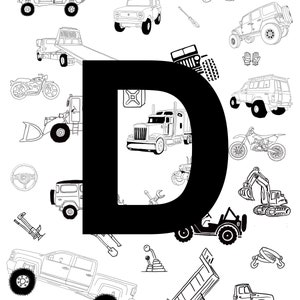 Trucks & Tractors! poster for kids, Downloadable Letter D, playroom print, boys room wall art, instant download