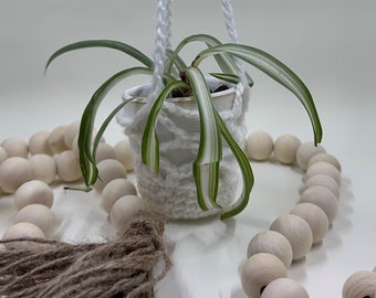 Crochet White Mini Plant Hanger Car Rear View Mirror Charm | Accessories | Christmas | Holiday | Gift | Yankee Swap