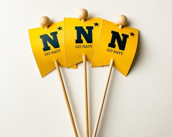 USNA Go Navy N* Flag favor Cupcake Topper Gold