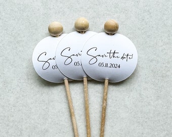 Custom Save the Date, Favor Flags, Cupcake or treat Toppers
