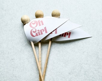 Retro Oh Girl Announcement Favor Flags, Baby showers, sprinkles