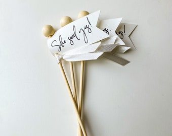 She said Yes Favor Flags, Bridal Showers, Engagement parties, Bridal celebrations, Cupcake Toppers