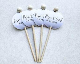 Custom Couple Name and Wedding Date, Small Round Cupcake Toppers