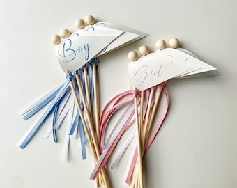 Gender Reveal Favor Flags or Cupcake Treat Toppers