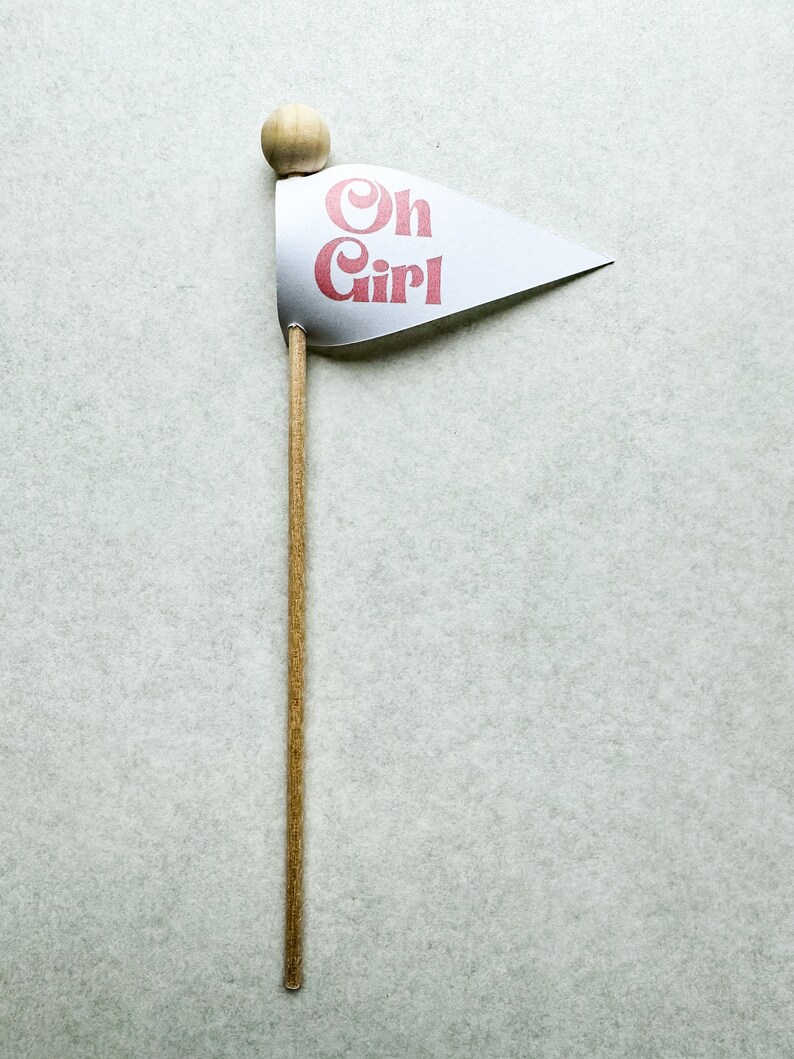 Retro Oh Girl Announcement Favor Flags, Baby showers, sprinkles image 2