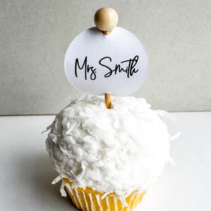 Custom Mrs. [Last Name] Favor Flag Cupcake Toppers, Bridal Shower Decor