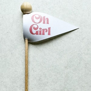 Retro Oh Girl Announcement Favor Flags, Baby showers, sprinkles image 3