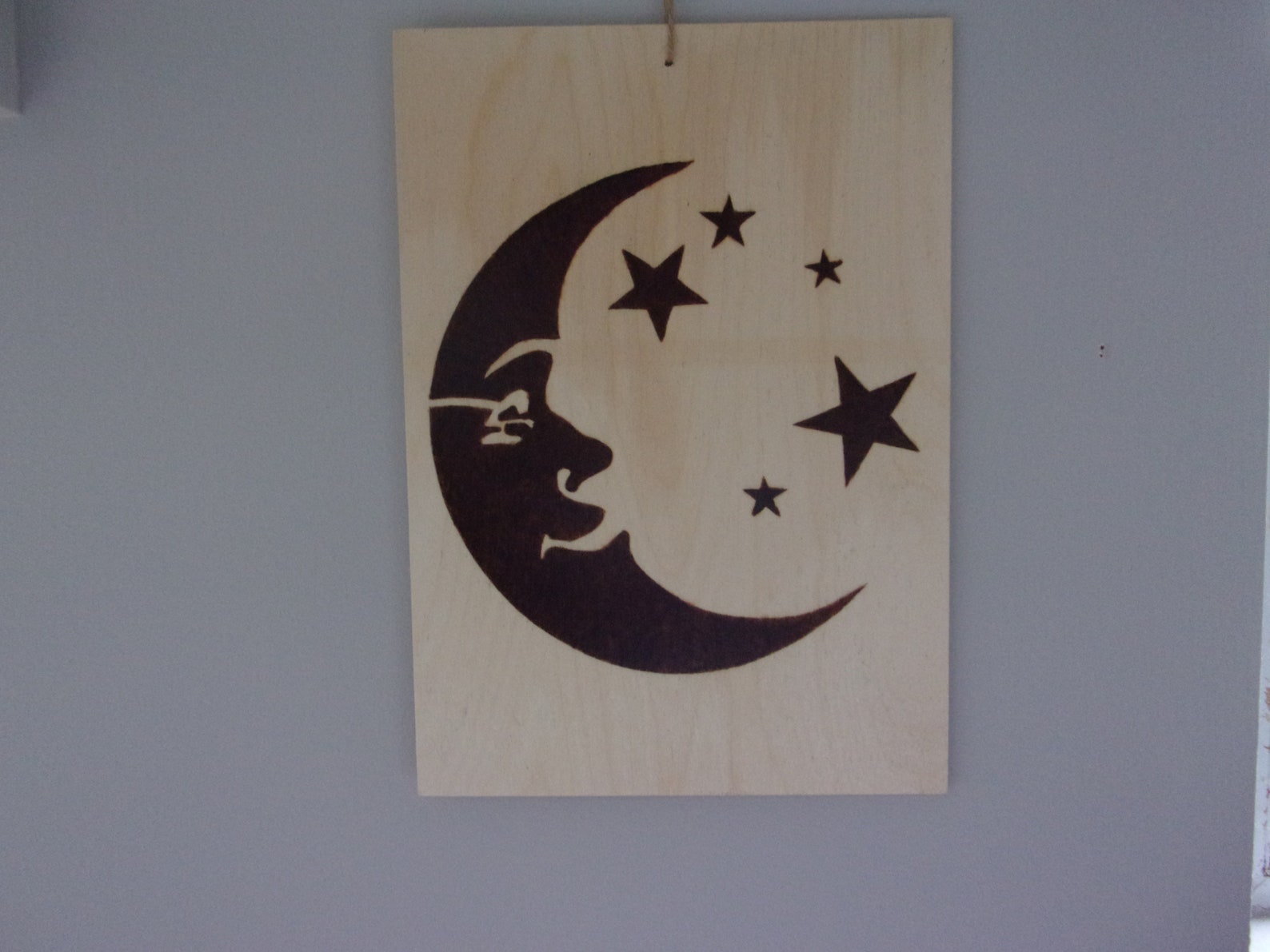 Completed Wood Burning Moon and Stars Wall Decor - Etsy