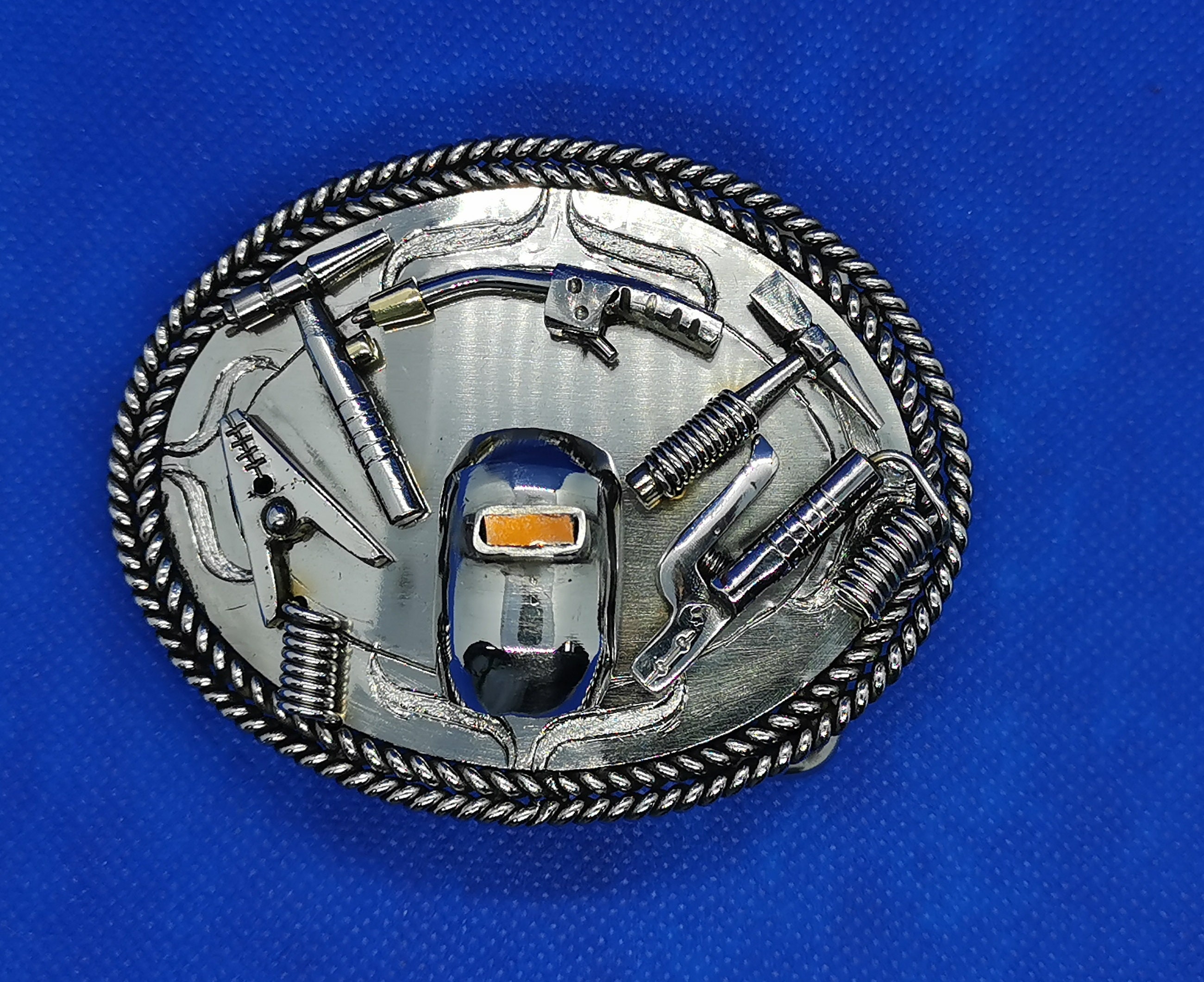 Stainless Steel Handcrafted Welder Belt Buckle With MIG Gun, TIG