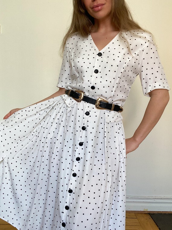 1980’s White Polkadot Dress Size S-L True Vintage - image 1