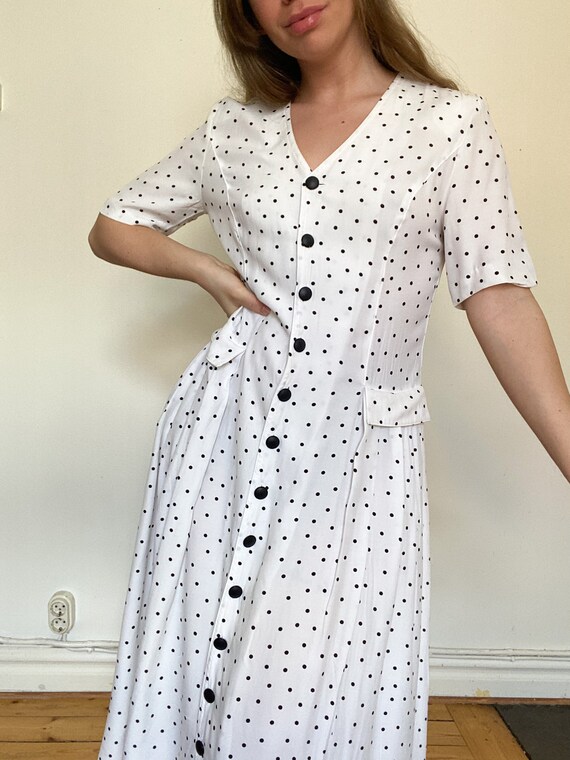 1980’s White Polkadot Dress Size S-L True Vintage - image 7
