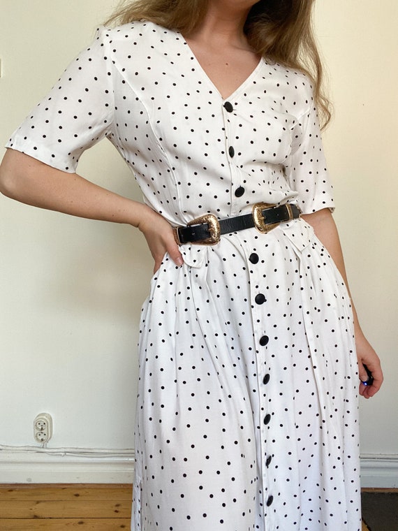 1980’s White Polkadot Dress Size S-L True Vintage - image 4