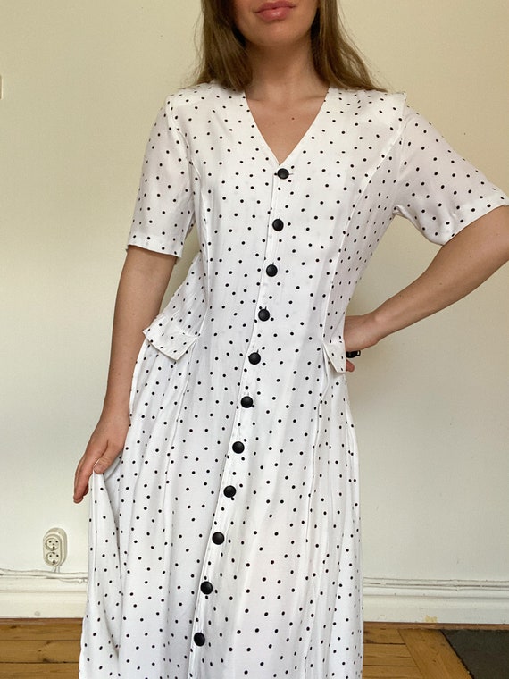 1980’s White Polkadot Dress Size S-L True Vintage - image 8