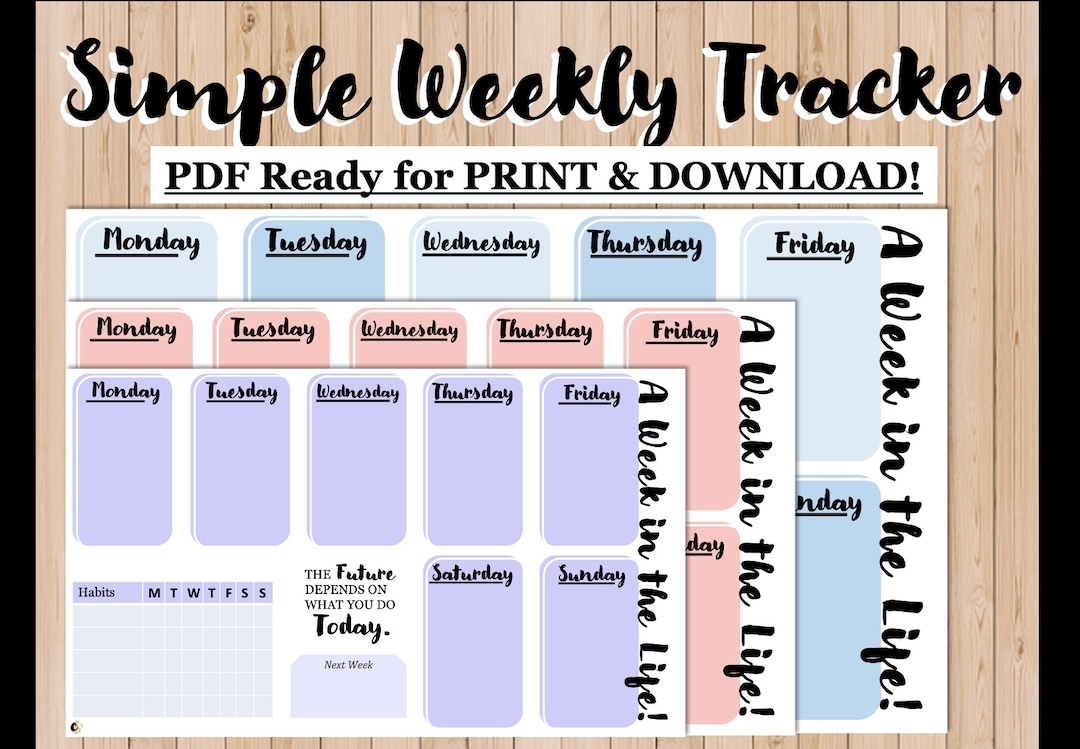 Easy and Simple Weekly Tracker | PDF PRINTABLE & DOWNLOADABLE | Digital ...