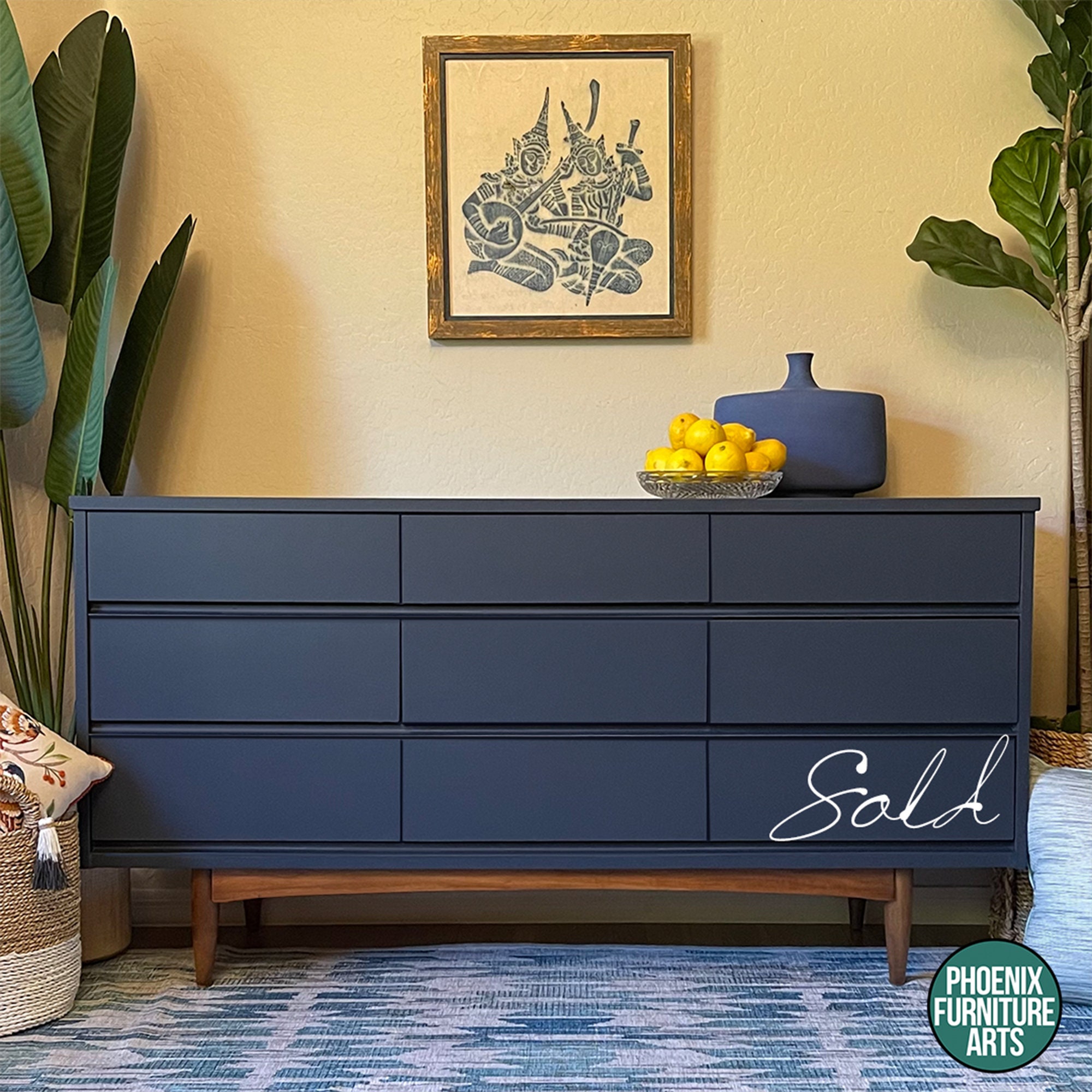 Blue mid century dresser deals