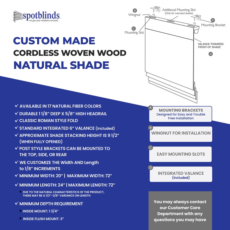 spotblinds Natural Woven Wood Custom Made Cordless Roman Shade Choose Color, Size, & Mount Type image 4