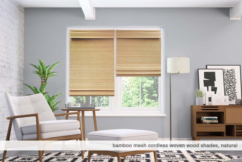 spotblinds Natural Woven Wood Custom Made Cordless Roman Shade Choose Color, Size, & Mount Type image 3