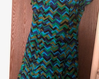 Vintage 50s 60s Geometric Print Dress Handmade Super Cute!