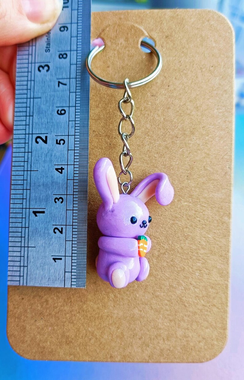 Kawaii Polymer Clay Rabbit Charm Key Chain Colours Vary - Etsy