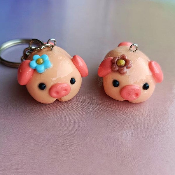 Kawaii Farm Animals Polymer Clay Charm Keyring Pig/Cow/Sheep