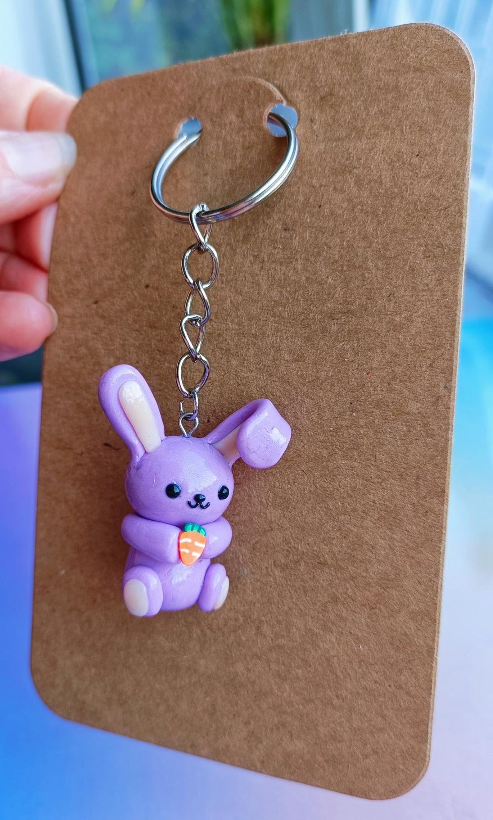 Kawaii Polymer Clay Rabbit Charm Key Chain Colours Vary - Etsy