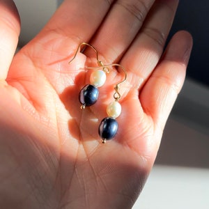 Raven: Black & White Freshwater Pearl Earrings