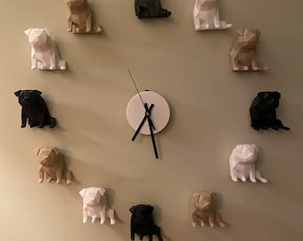 Wall Clock 3D Pug Truly Unique Super Cute Gift for Pug Lovers