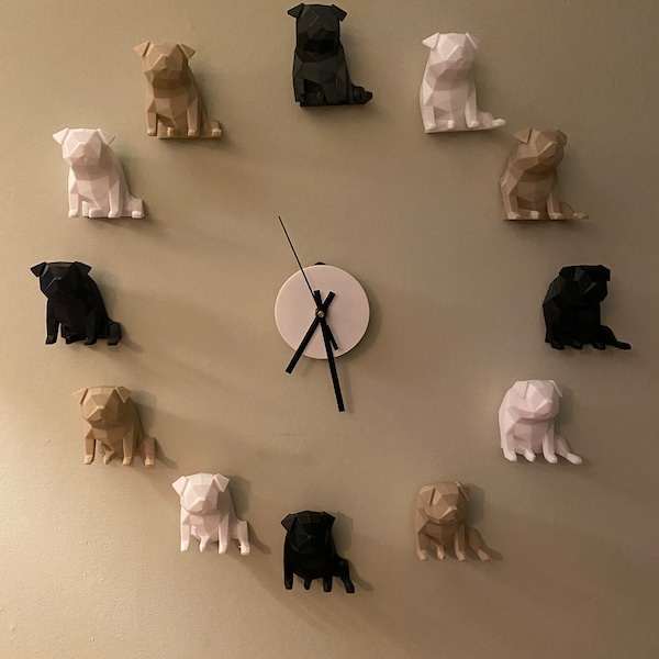 Wall Clock 3D Pug Truly Unique Super Cute Gift for Pug Lovers