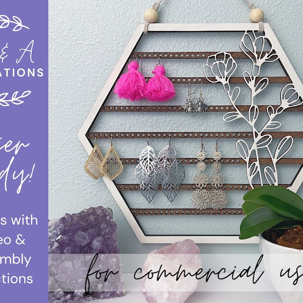 DIGITAL FILE - Floral Earring Holder Organizer Laser Cutting SVG File Designed for Glowforge (includes commercial use license)