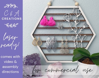 DIGITAL FILE - Floral Earring Holder Organizer Laser Cutting SVG File Designed for Glowforge (includes commercial use license)