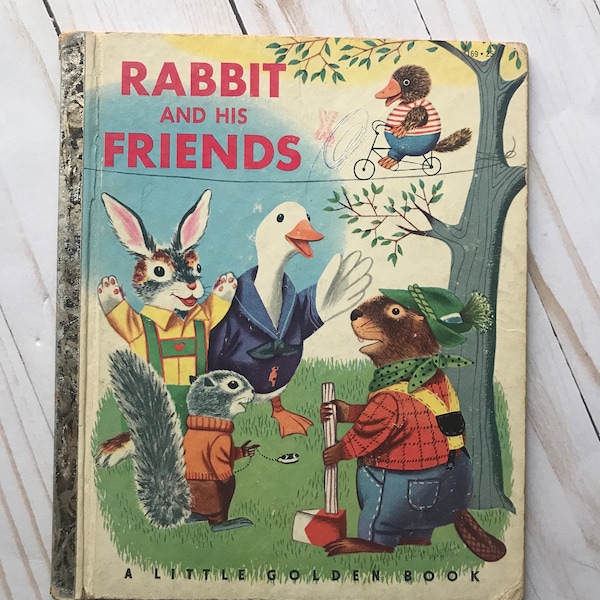 Little Golden Book, Rabbit and his Friends Vintage Little Golden Children's Book,  1953 "A" edition