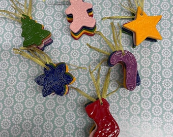 Set of 3 Flat Hanging Ceramic Christmas Ornaments