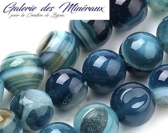 AGATE BLEUE gemme pierre fine naturelle en lot de perles rondes   en 6mm 8mm 10mm : création bijoux & loisirs créatifs