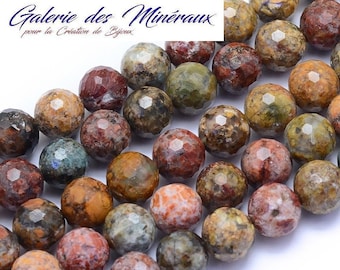 JASPE OCEAN gemme pierre fine naturelle en lot de perles rondes à facettes en 6mm 10mm : création bijoux & loisirs créatifs