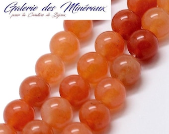 ORANGE RED AVENTURINE gem natural fine stone in batch of round beads in 6mm 8mm 10mm: jewelry creation & creative hobbies