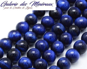 OEIL DE TIGRE Bleu  gemme pierre fine naturelle en lot de perles rondes   en 6mm 8mm 10mm : création bijoux & loisirs créatifs
