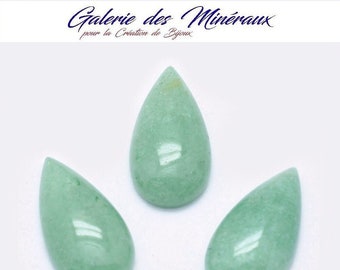 AVENTURINE  VERTE gemme pierre fine naturelle en cabochon goutte lisse en 20.5x11mm : création bijoux, macramé et loisirs créatifs