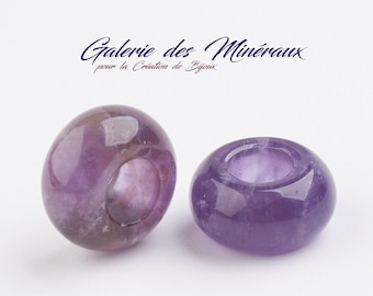 AMETHYSTE gemstone natural fine stone in batch of 12mm and 14mm large hole rondelle beads: jewelry creation & creative hobbies