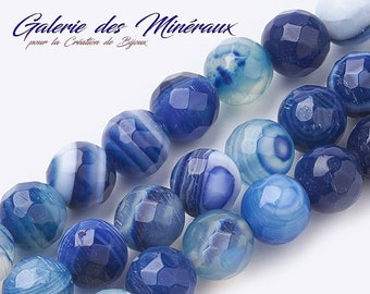 AGATE BLEUE gemme pierre fine naturelle en lot de perles rondes à facettes en 6mm 8mm : création bijoux & loisirs créatifs