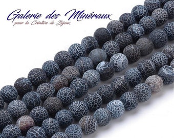 AGATE Noire craquelée Mat Givrée gemme pierre fine naturelle lot perles rondes   en 6mm 8mm 10mm : création bijoux & loisirs créatifs