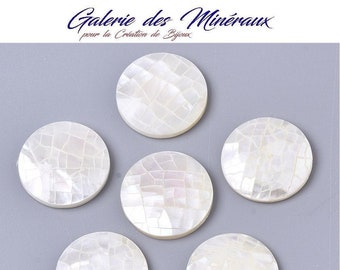NACRE  gemme pierre fine naturelle en cabochon rond en 16mm : création bijoux, macramé et loisirs créatifs