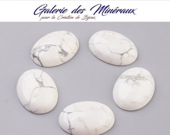 HOWLITE  gemme pierre fine naturelle en cabochon ovale en 18x13mm, 25x18mm et 40x30mm : création bijoux, macramé & loisirs créatifs