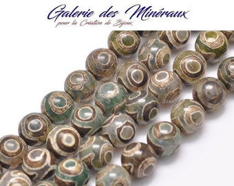 AGATE Tibétain DZI   gemme pierre fine naturelle en lot de perles rondes   en 8mm : création bijoux & loisirs créatifs