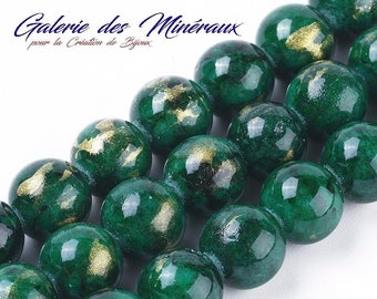 JADE MASHAN Gemma in polvere d'oro verde, pietra naturale fine in filo di perle rotonde da 6 mm, 8 mm, 10 mm: creazione di gioielli e hobby creativi