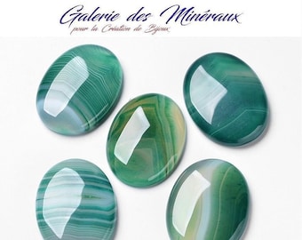 GREEN AGATE natural stone in oval cabochon in 18x13mm and 40x30mm: ideal for jewelry creation, macramé and creative hobbies