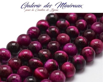 OEIL DE TIGRE Fuchsia  gemme pierre fine naturelle en lot de perles rondes   en 6mm 8mm 10mm : création bijoux et loisirs créatifs